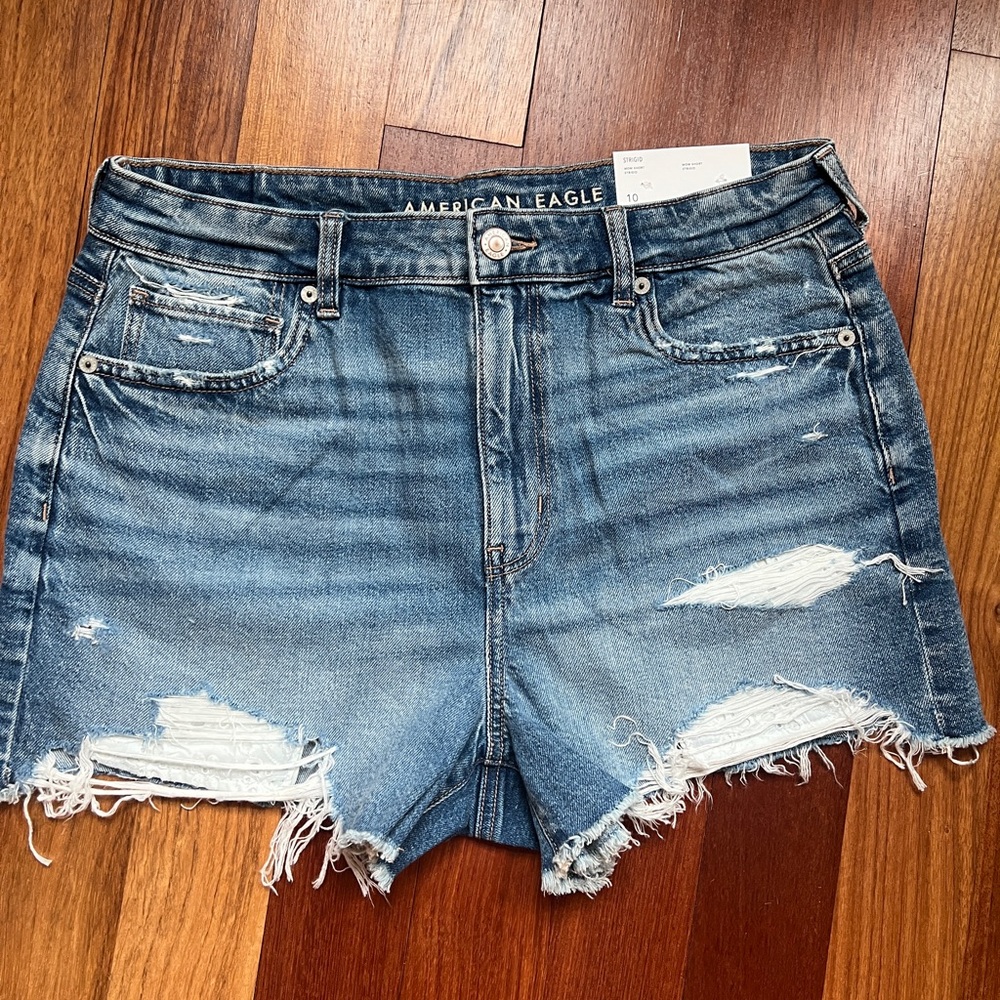 American Eagle Outfitters Blue Jean Shorts Distressed High-Waisted
